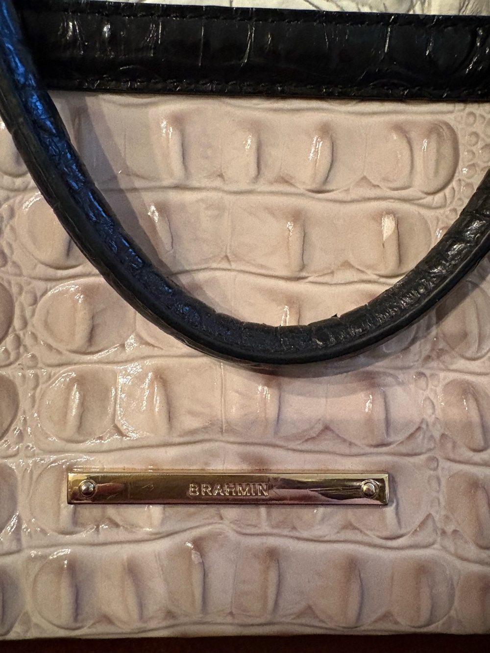 Brahmin Cream Croc-Embossed Duxbury Satchel with Black Trim and Tassel - Picture 5 of 13